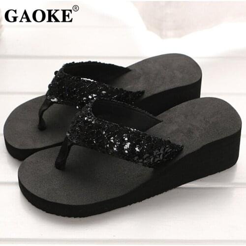 New Arrival Women Fashion Platform Mid Heel Flip Flops Beach Sandals Bowknot Slippers Shoes Soft Comfortable Women Summer Shoes