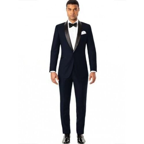 Dark Navy Blue Men Evening Dress Toast Dress Handsome Groom Tuxedos Business Suit Customzie Size (Jacket+Pants+Tie) OK:990