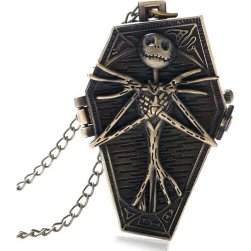 Vintage Gothic The Burtons Nightmare Before Christmas Dial Pendant Necklace Chain Quartz Pocket Watch Gifts for Men Women Kids