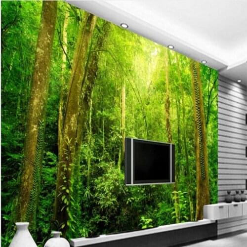 Wellyu Custom large fresco sunshine forest tree landscape TV backdrop super green wallpaper papel de parede para quarto