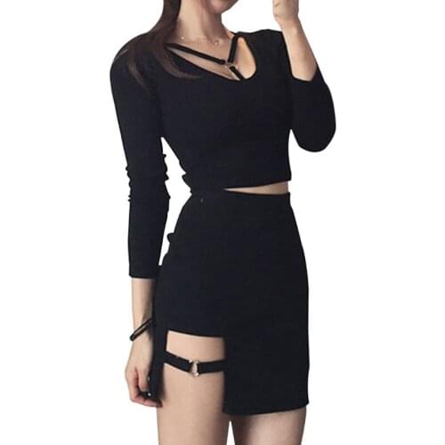 Womens Summer Cotton Sexy Mini Pencil Skirt High Waisted Hollow Out Asymmetric Solid Color Metal Ring Decor Package Hip Cocktail