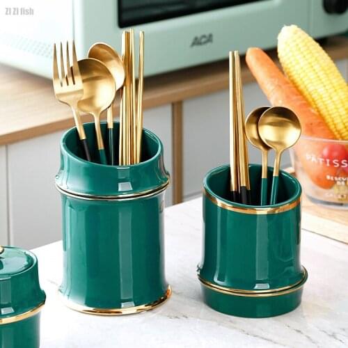 Green Phnom Penh Ceramic Chopstick Tube Table Decoration Chopsticks Drain Tube Restaurant Hotel Kitchen Storage Supplies