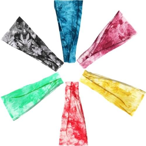 6 PCS /Pack Womens Tie-Dyed Wide Head Band Cotton Stretch Headband Girls Lady Fashion Hair Accessories Sports Yoga Hairband