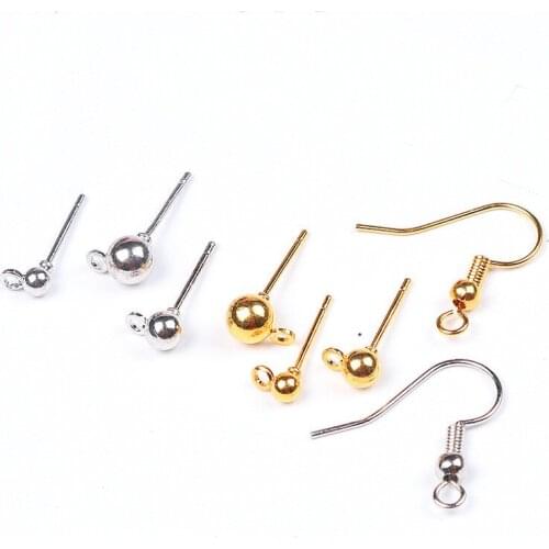 SEA MEW 3mm 4mm 5mm Metal Stud Earrings Base Setting Gold Rhodium Earrings Accessories With a Loop For Women Jewelry Making