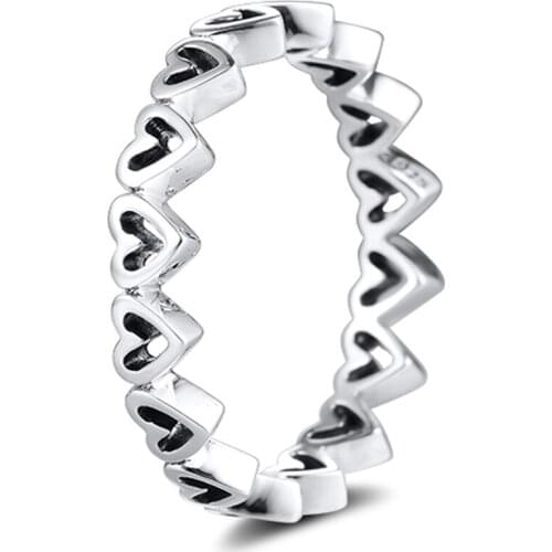 QANDOCCI 2020 Valentines Freehand Hearts Ring femme 925 Sterling Silver Wedding Rings for Women Fashion Jewelry anillos mujer