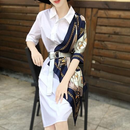 Women dresses print Scarf pathwork dresses A-line knee-length Asian Style dresses young ladies dresses