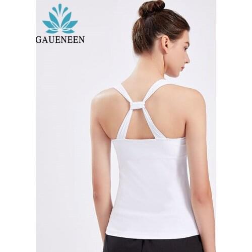 GAUENEEN Women Hollow Out Sports Tank Tops Fitness Gym Vest Shirts Breathable Quick Dry Padded Push Up Yoga Top Tanks Camis