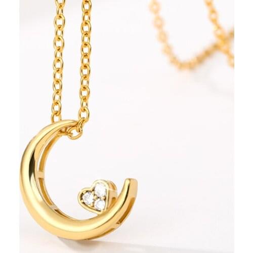 Double Moon Love Heart Necklace For Women Stainless Steel Chain Choker Gold Color Crystal Necklace Pendant Jewelry Gift
