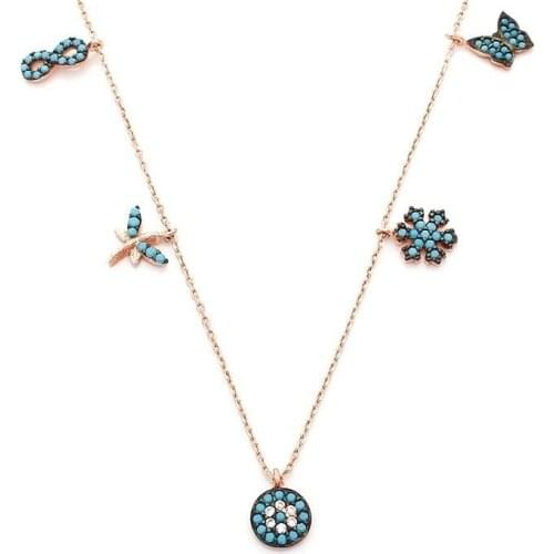 925 Sterling Silver Women Necklace Infinity with Snow Flake and Butterfly Motifs