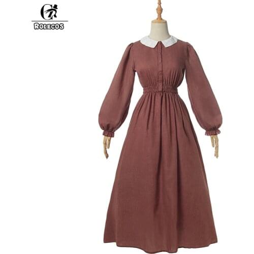 ROLECOS Red Womens Halloween Polyester Dress Puff Sleeve Long Vintage Ball Gowns Jurken Medieval Dresses New Arrival