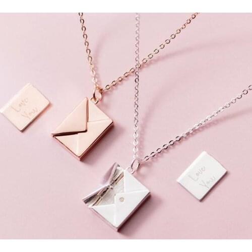 1PC Authentic 100% REAL. 925 Sterling Silver Jewelry White/Gold Lover Letter Envelope pendant Necklace Lovers' Gift GTLx1793