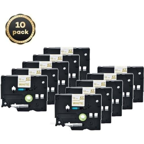 10pcs 12mm Tze234 tze tape Gold on White Laminated Label Tape Cassette Cartridge label ribbon Tze-234 tze 234 tze234 for P-touch