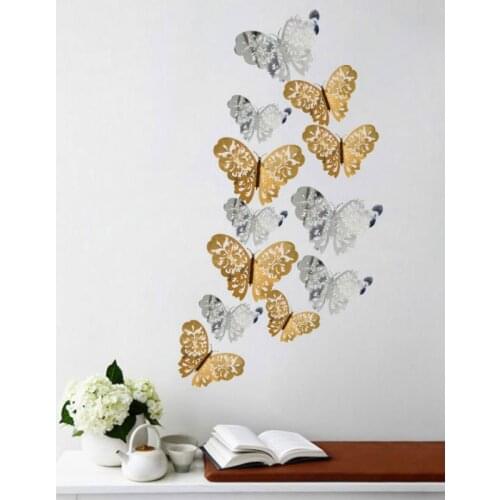 12Pcs Metal Texture Gold Artificial Butterfly Garden Decoration Outdoor Simulation Butterflies Wedding Crafts Party Decoration