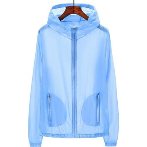 2021 Solid Tops UV Sun Protect Clothing Transparent Long Sleeve Jackets Light Weight Summer Beach Wear Sunscreen