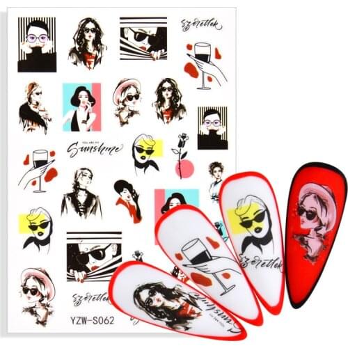 3D Sexy Lady Pattern Self-adhesive Nail Stickers Cool Grils With Sunglasses Image Decal With Back Adhesive Slider Nail Art Decal