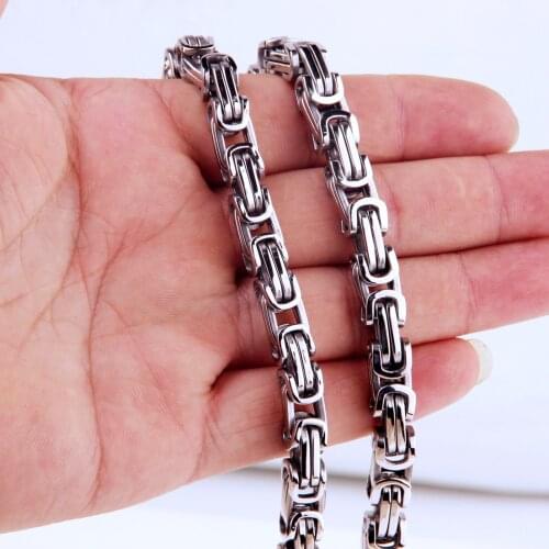 4/5/8/12/15mm wide Silver Stainless Steel King Byzantine Chain Necklace Bracelet Mens Jewelry Handmade