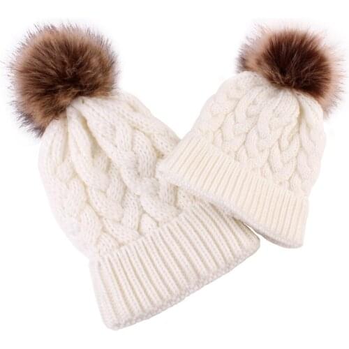 5 Set/lot Wholesale 2021 New Baby European And American Autumn Winter Mother And child Wool Ball Children Hat Dome Warm