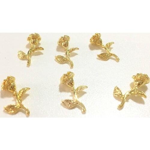 50Pcs Floral Nail Art Decorations Bling Flatback Accessoires 3d Rose Charms Gold Stud Big Manicure Metal Nailart Supplies Spring