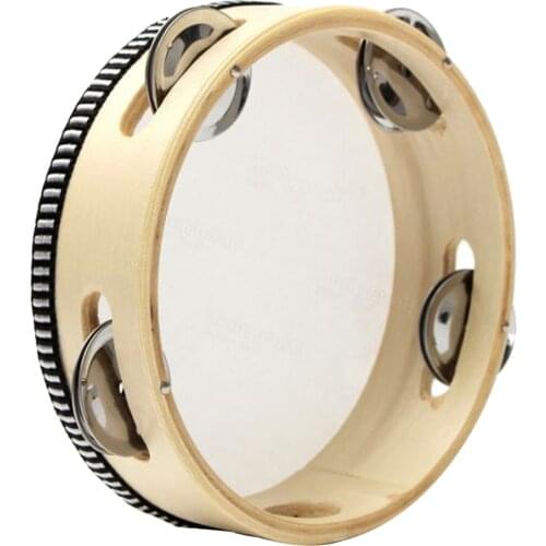 6" Tambourine 4 Pairs Jingle Wooden Frame Head Musical Educational Toy Musical Tambourine Beat Instrument Hand Drum