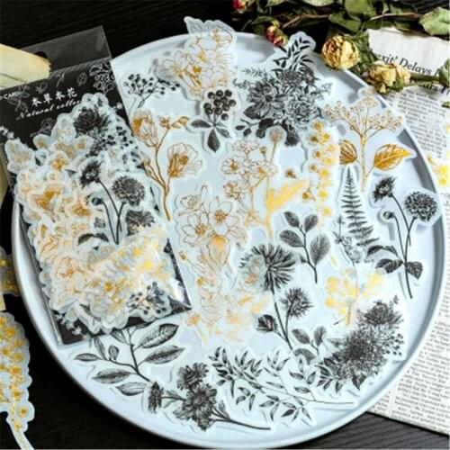 60 Sheets/pack Decorative Vintage Journal Diary Gold Skull Paper Flower Plant Stickers Scrapbooking Flakes Stationery