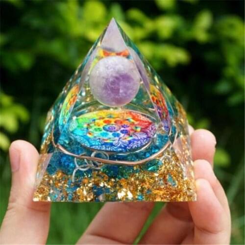 60mm Amethyst Crystal Sphere Orgone Pyramid Copper Blue Quartz Orgone Energy Healing Reiki Chakra Multiplier Home Crafts Decor