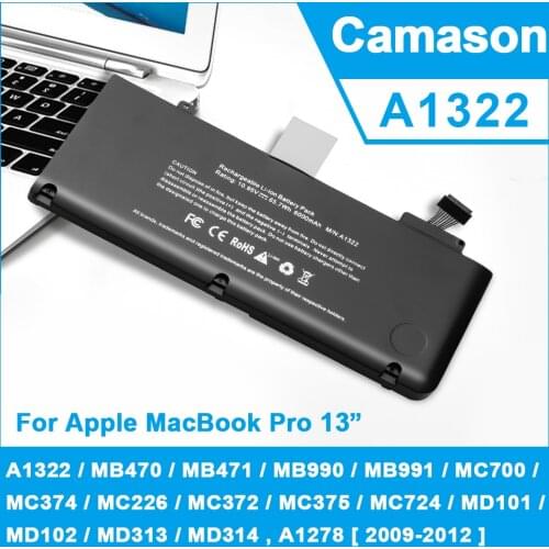 Camason A1322 Laptop battery for Apple Macbook Pro 13 inch Notebook replace Batteries A1278 MB470 MB471 MB990 MB991 MC700 MC374