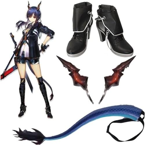 Anime Game Arknights Chen Cosplay tail with Horns Dragon Horns Head Clip Headwear Hairwear Shoes Cosplay Accessories Halloween