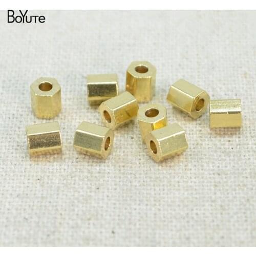 BoYuTe (100 Pieces/Lot) 4*4.5MM 1.2MM Hole Hexagonal Brass Beads Factory Supply Handmade Diy Jewelry Accessories