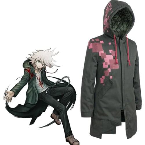 COSZTKHP New Super Danganronpa Komaeda Nagito Thicken Hooded Jacket Cosplay Costume Dangan Ronpa Autumn Winter Long Trench Coat