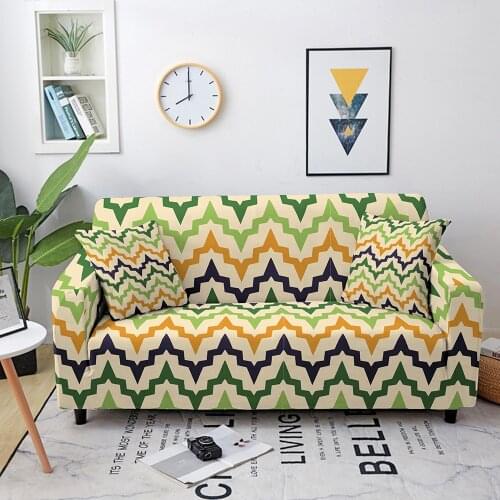 Geometric Green Elastic Sofa Covers for Living Room Sofa Slipcover Corner Sofa Cover Sectional Couch Cover 1/2/3/4 Seater