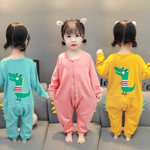 Cotton Soft Baby Sleepwear Kawaii Kids Girls Pajamas Cartoon Dinosaur Warm Children Clothes Long Sleeve Zipper Blanket Sleepers