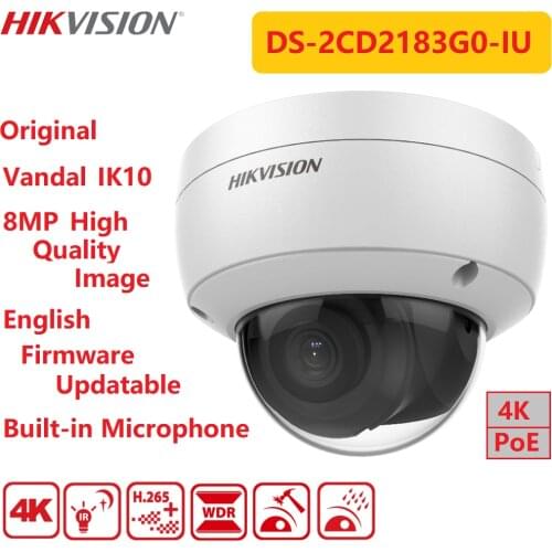 Hikvision IP Camera 4K DS-2CD2183G0-IU 8MP POE-IR WaterProof IP66 Vandal Resistant IK10 Network Surveillance Doom Built-in Micro