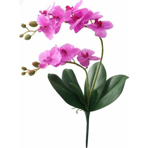 Artificial Flower Real Touch Latex 2 Branch Orchid Flowers with Leaves Wedding Decoration Flores