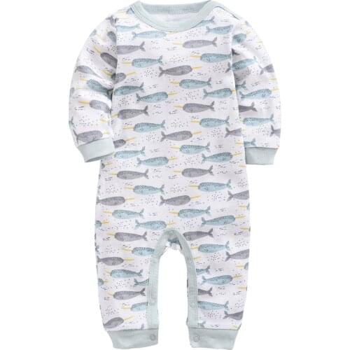 Kavkas Clothes For Children Winter 100%Cotton Small Fish Printing Long Sleeve Jumpsuit Rompers Playsuits roupa de bebe