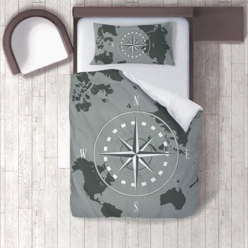 Duvet Cover Set Bedding Set Pillow Case for Baby and Kids Room 3D Printed Dark Green Compass Model 218
