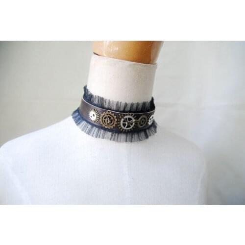 Steampunk Industrial Revolution Leather Gear wheel choker Gothic Lace Neckalce Jewelry