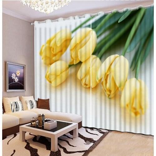 Top Classic 3D European Style home bedroom decoration flower curtain fabric yellow flower lily curtains living room window