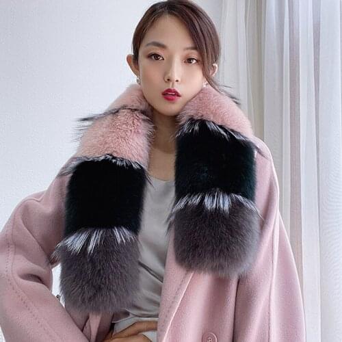 Fashion Winter Natural Real Fox Fur Scarf Women Neck Warm Patchwork Silver Fox Fur Scarves Luxury Large Fox Shawl Muffler Female