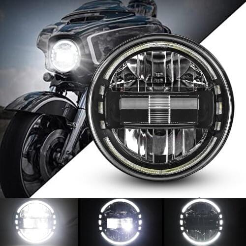 Black/Chrome 7" Inch H4 LED moto Headlight For Harley Softail Slim Fat Boy 7inch Halo Angel Eye DRL DOT Led Motorcycle Headlamp