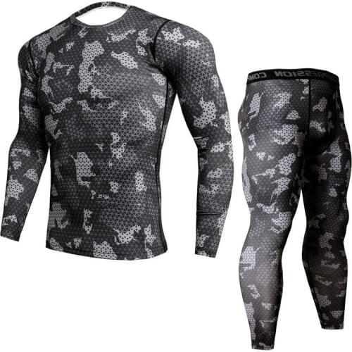 Mens Tight-fitting Fitness Sports Training Suit Stretch Quick-drying Suit Long Sleeve + Trousers Jogging Suits for Men