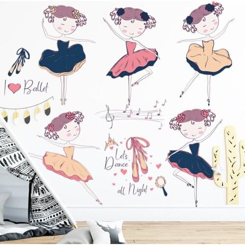 Cartoon Ballet Girl Wall Stickers Dance Home Decor for Childrens Room Bedroom Mural Aesthetics Posters Wallpaper Self-adhesive
