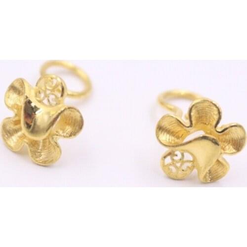Real Solid 24K Yellow Gold Earrings Women Beauty Flower Stud Earrings 18x11mm 3-3.5g