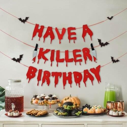 Have A Killer Birthday Banner Blood Bunting Halloween Decoration Paper Garland For Birthday Party Home Decor Supplies Scary Prop