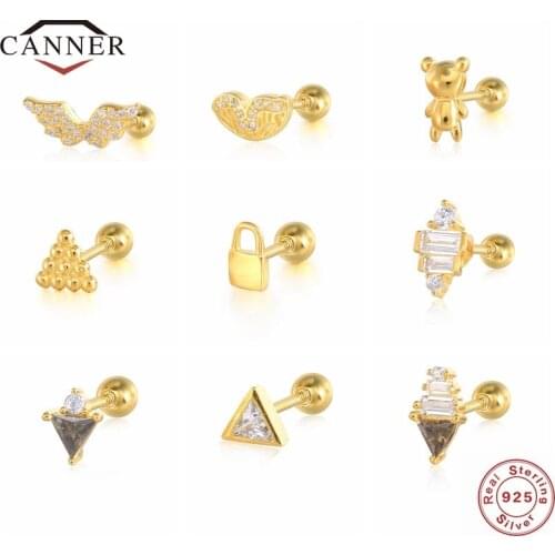 CANNER Small Piercing Earring Silver 925 18k Gold Plated Mini Diamond Zircon Stud Earrings for Women Jewelry Gift Pendientes