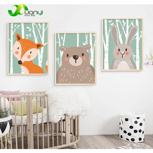 Nordic Rabbit Fox Bear Animal Nursery Poster And Prints Wall Art Canvas Painting Decorative Picture Nordic Style Kids Decoration