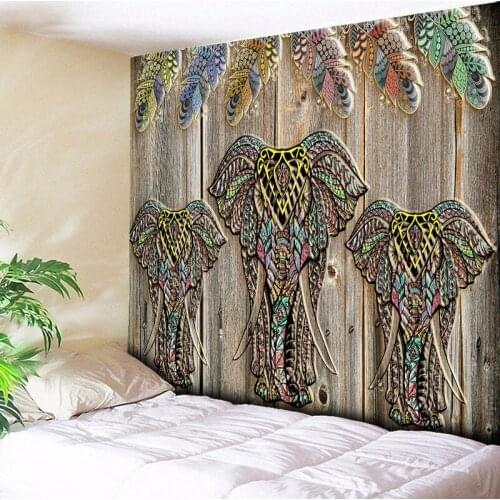 Elephant Wolf Tapestry Bohemian Mandala Wall Hanging Nordic Tribe Wood Home Decor Art Wall Tapestry Hippie Couch Blanket Cloth