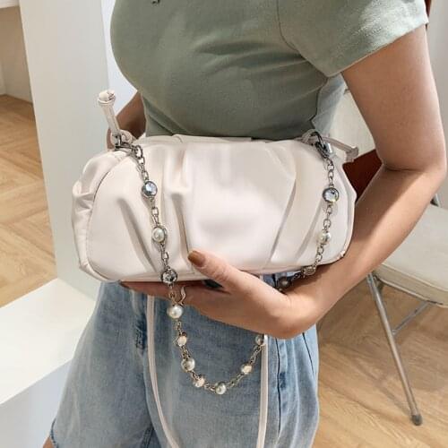 White Pleated Dumpling Shoulder Bags for Women Trendy Small Chain Crossbody Handbag Female Branded Soft Leather Clutch Cloud Bag