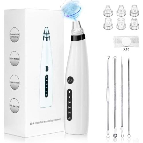 Blackhead remover pore Vacuum, Facial Pore Cleaner Tool Kits - USB Rechargeable, 5 Adjustable Suction Power and 6 Suction Heads
