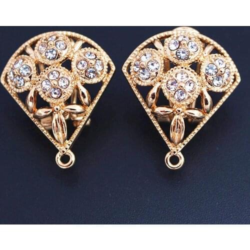 Earrings Post Hanger on Connectors Linker Paved Rhinestone Quality Gold color Filigree Metal DIY African Women Earrings Making