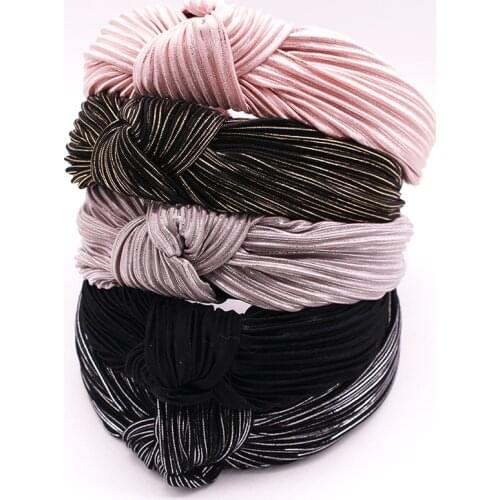 Vintage Bohemian Bling Shiny metallic Flod Knotted Hairband Knot Headband customized Hair Accessories